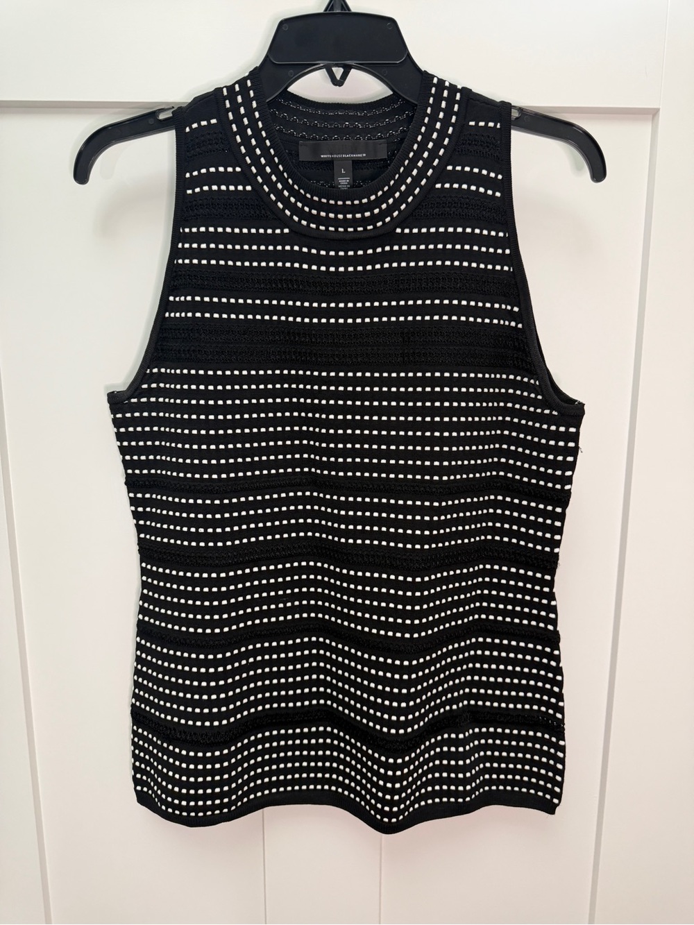 White House Black Market Sleeveless Black and White Striped Knit Tank Top
